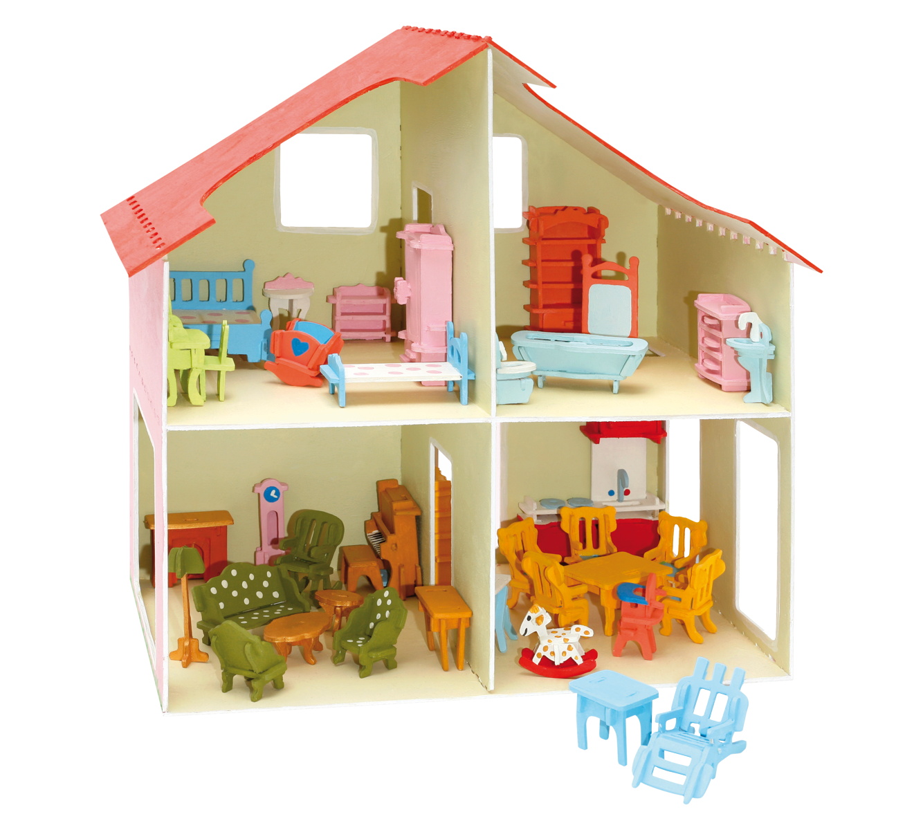 Holzbausatz Puppenhaus mit Möbeln
